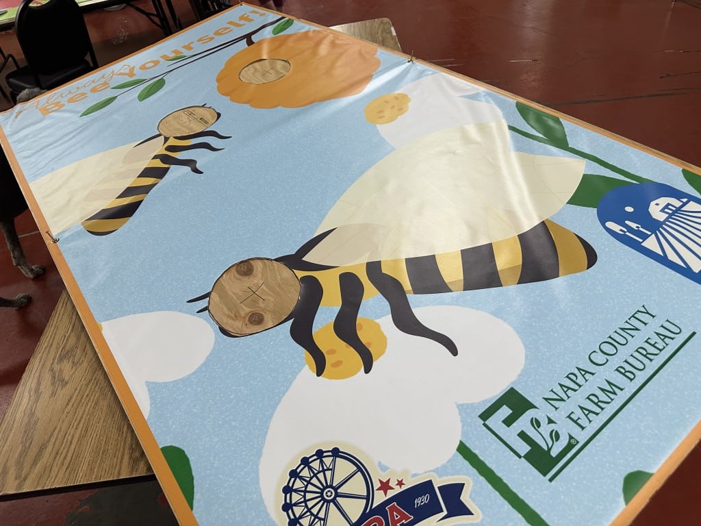 Farm Fair bee sign under construction. Lisa Adams Walter photo