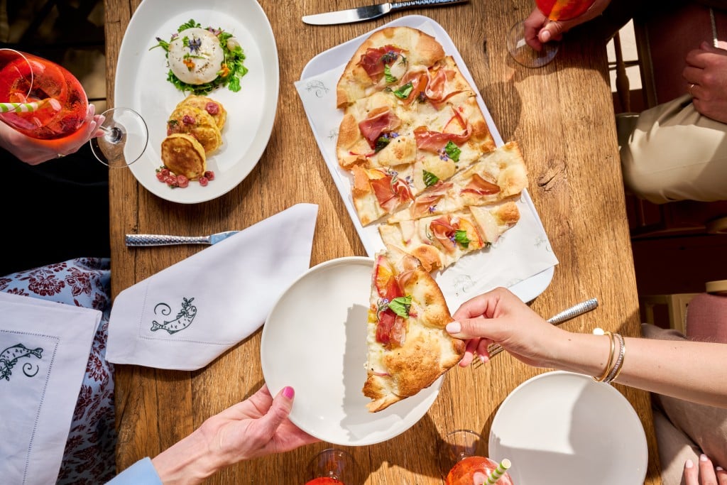 Frog Hollow nectarine & smoky prosciutto flatbread is stone-cooked at Clementine. Joseph Weaver photo