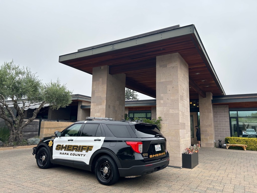 Napa County Sheriff vehicle in front of Bardessono Hotel on Sept. 4. Kerana Todorov photo
