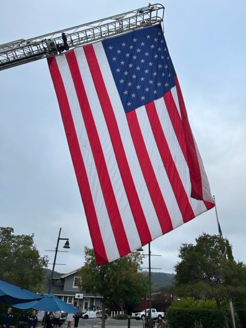 American flag hoisted at the Yountville 9/11 Commemoration. Myrna David photo