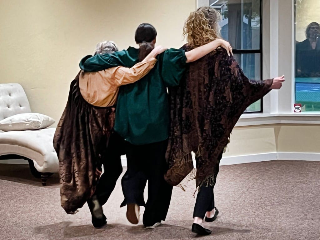 June Alane Reif, Erin Elizabeth Smith, and Rhonda Bowen rehearse for "Rosencrantz and Guildenstern are Dead." Submitted photo