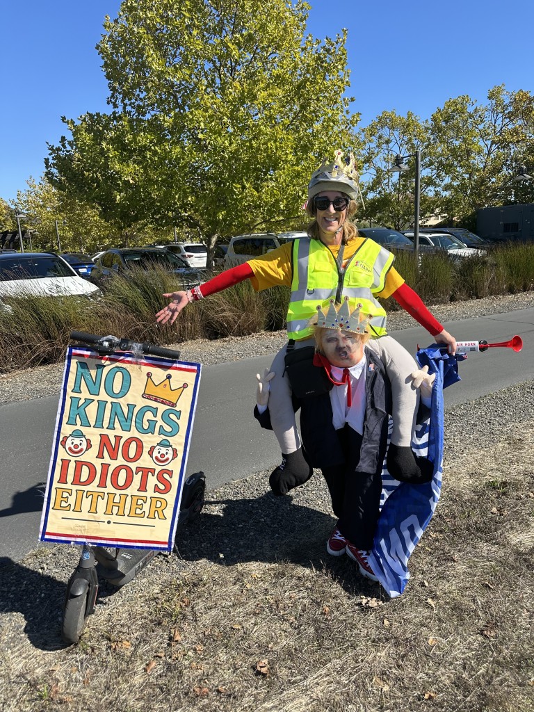 Valerie O’Pry of Indivisible Napa was a Vine Trail route volunteer stationed in Yountville. Lisa Adams Walter photo