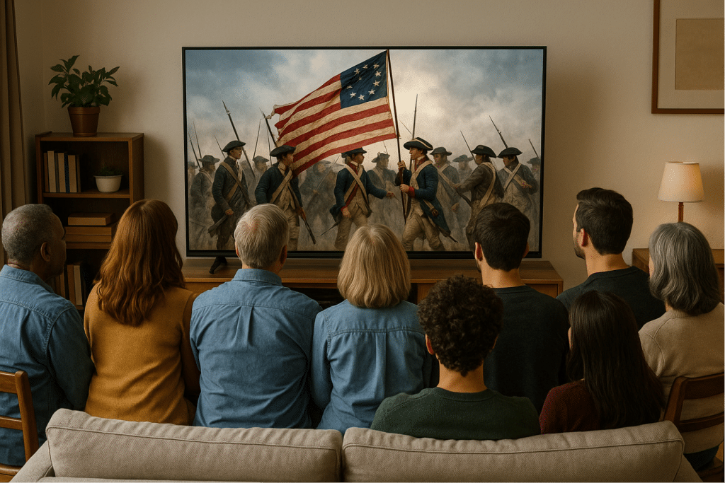 People watching a big screen image, by Napa Valley News Group