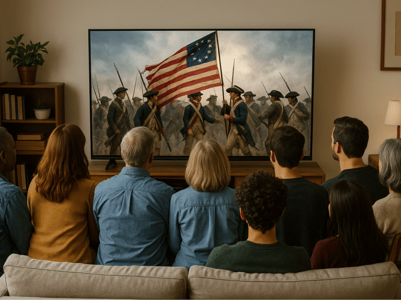 People watching a big screen image, by Napa Valley News Group