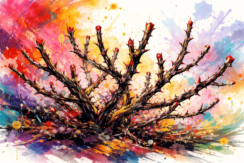 Abstract, thorny, pruned, rose bush. Napa Valley News Group graphic