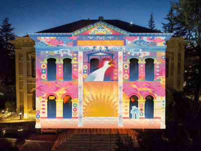 The historic Napa Courthouse undergoes a transformation in projection artwork by Arafura Media Design. The projection works will be on view for the first nine nights of the festival. Submitted visualization