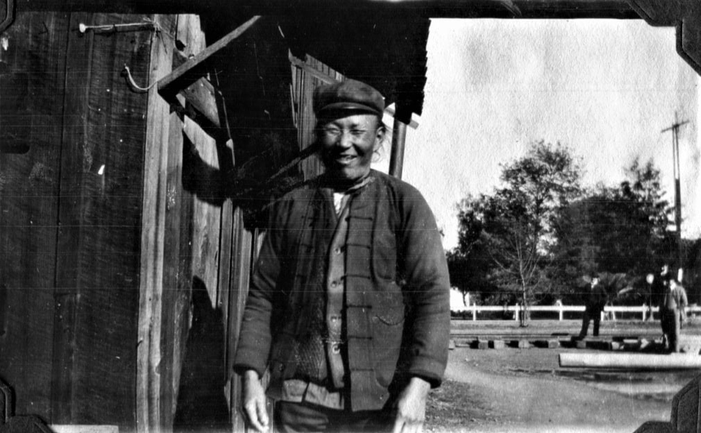 A man in 1907 at the corner of Main and Charter Oak in St. Helena, just north of Chinatown. St. Helena Historical Society photo