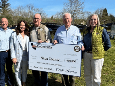 Congressman Mike Thompson presented an $850,000 federal funding check to the Napa Valley Vine Trail Coalition. Submitted photo