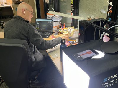 Robert Oakes working on a 3D remake of a flyswatter from an educational kid’s game called Math Swatters. Submitted photo