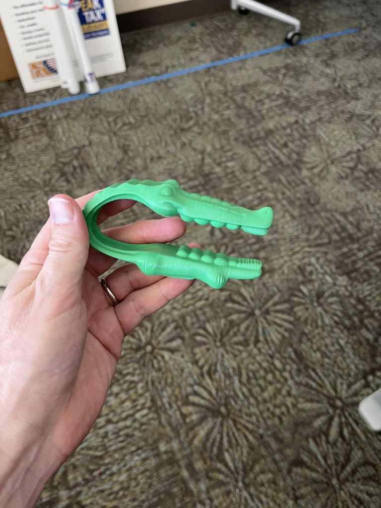 3D printed “alligator clip” from a children’s game. Submitted photo