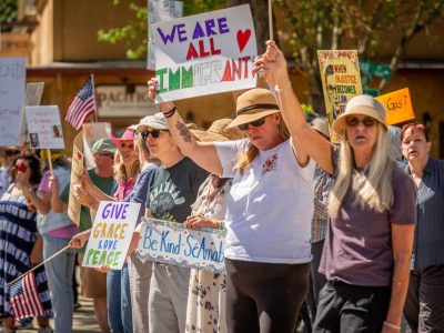 "No Kings" day demonstrators in Calistoga on March 28. Clark James Mishler photo