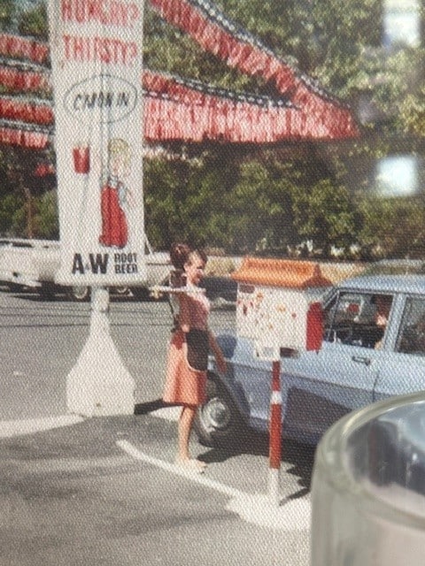 Historic photo of an A&W carhop was on display in St. Helena. Lisa Adams Walter photo