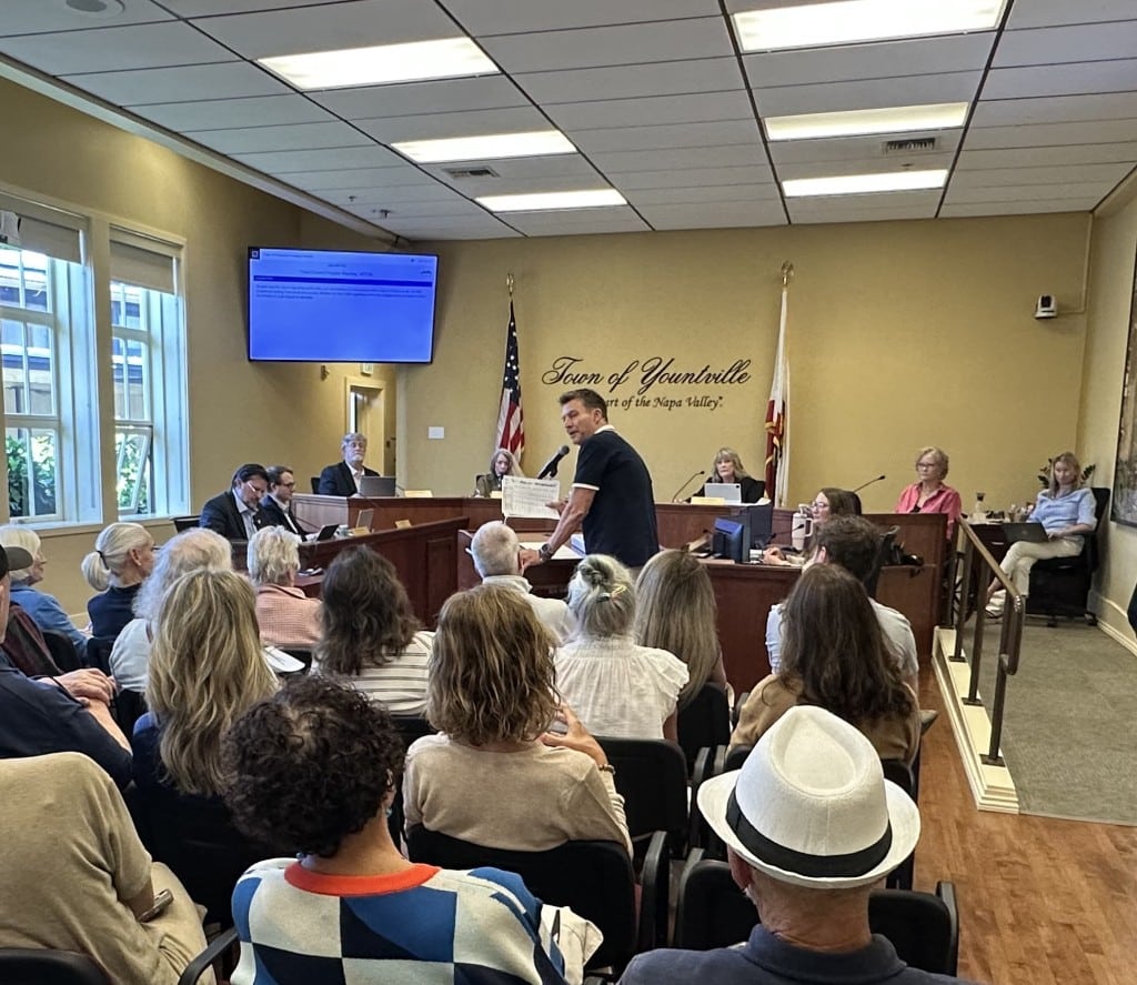 Gary Jabara speaks during the public comment section of the April 7 Yountville Town Council meeting. Lisa Adams Walter photo