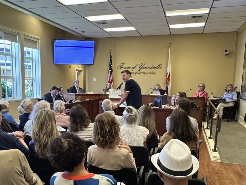 Gary Jabara speaks during the public comment section of the April 7 Yountville Town Council meeting. Lisa Adams Walter photo