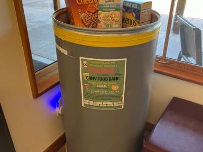 Community Action Napa Valley has established a food drive for the CANV Food Bank. This barrel is located within the Yountville Community Center. Kimberly Cook photo