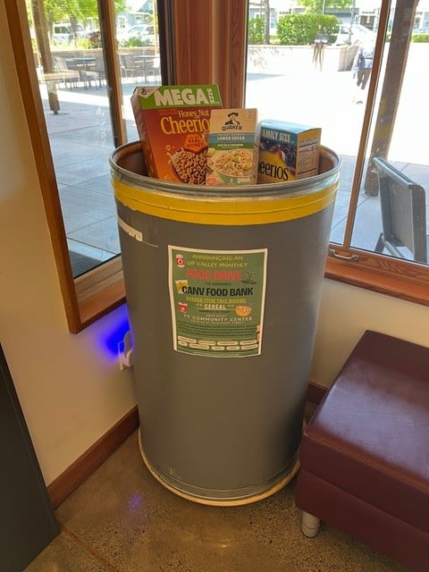 Community Action Napa Valley has established a food drive for the CANV Food Bank. This barrel is located within the Yountville Community Center. Kimberly Cook photo