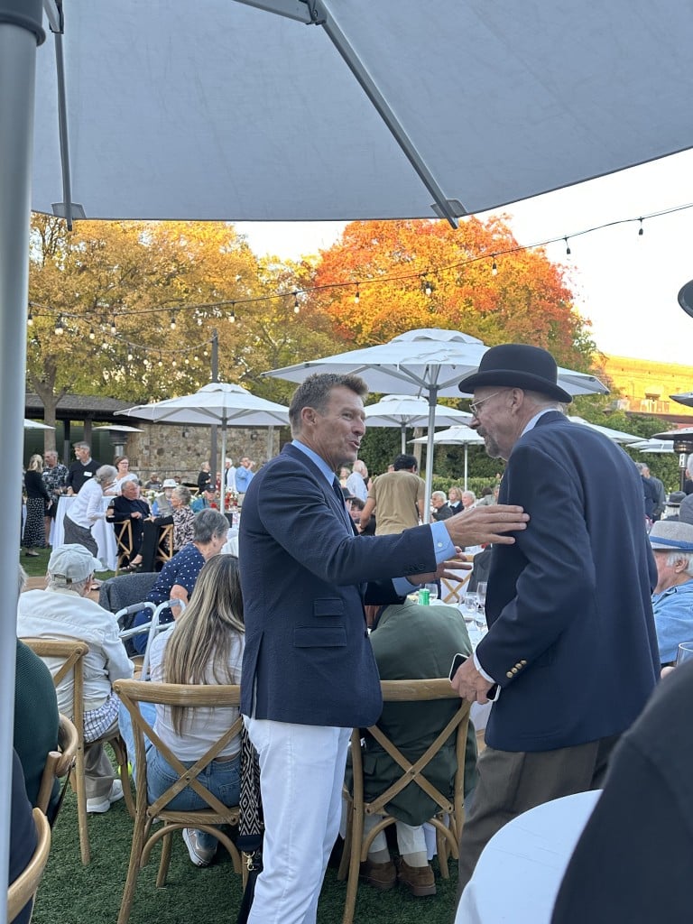 Gary Jabara greets veteran Richard Fey on Aug. 13. Lisa Adams Walter photo