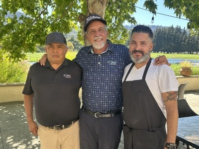 Gilberto Huijon, Jason Boldt and Chef Jimmy Martinez of Birdie Yountville at the Lakeside Grill. Lisa Adams Walter photo