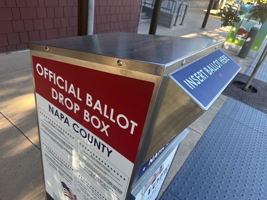 The Napa County ballot box in Yountville has been installed between the Post Office and Library. Lisa Adams Walter photo