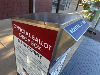 The Napa County ballot box in Yountville has been installed between the Post Office and Library. Lisa Adams Walter photo
