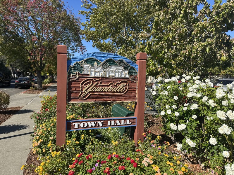 Yountville Town Hall sign on Oct. 6, 2026. Lisa Adams Walter photo