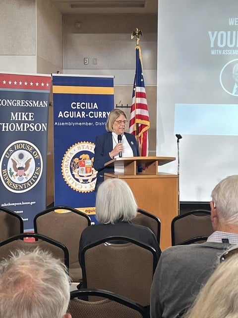 State Assembly Majority Leader Cecilia Aguiar-Curry at a Town Hall gathering hosted by Congressman Mike Thompson in Yountville on Oct. 13.