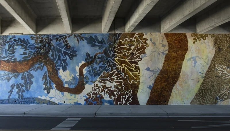 A photo of the "Memory of a Tree" mural in Yountville, California.